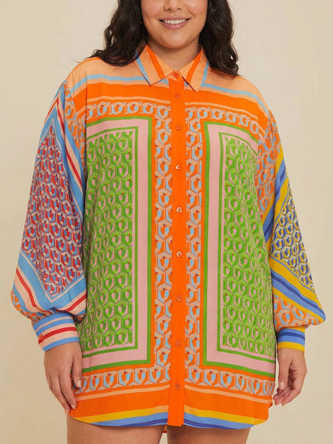 Joséphine - Chemise Colorée Imprimé Tropical - Orange