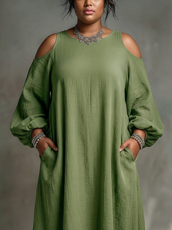 Anika - Robe Longue Épaules Dénudées Manches Bouffantes - Vert
