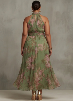 Florence - Robe Longue Dos-Nu en Mousseline Florale - Vert
