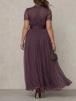 Ashley - Robe Longue Élégante en Mousseline Vintage - Violet