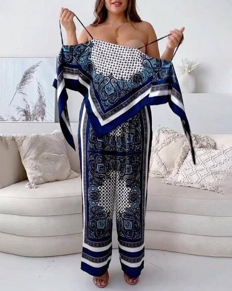 Helen - Ensemble Deux Pièces Débardeur Lacé & Pantalon - Bleu