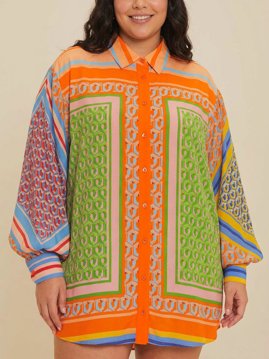 Joséphine - Chemise Colorée Imprimé Tropical - Orange