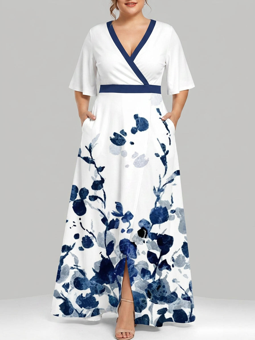 Léa - Robe Longue Élégante Manches Mi-Longues - Multicolore