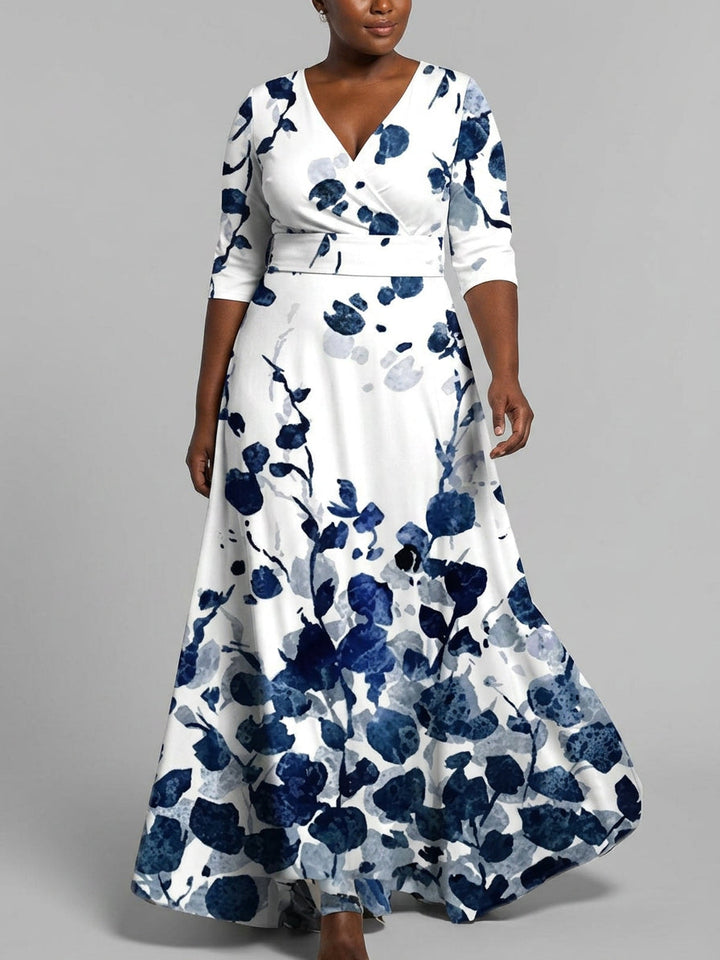Léa - Robe Longue Élégante Manches Mi-Longues - Blanc