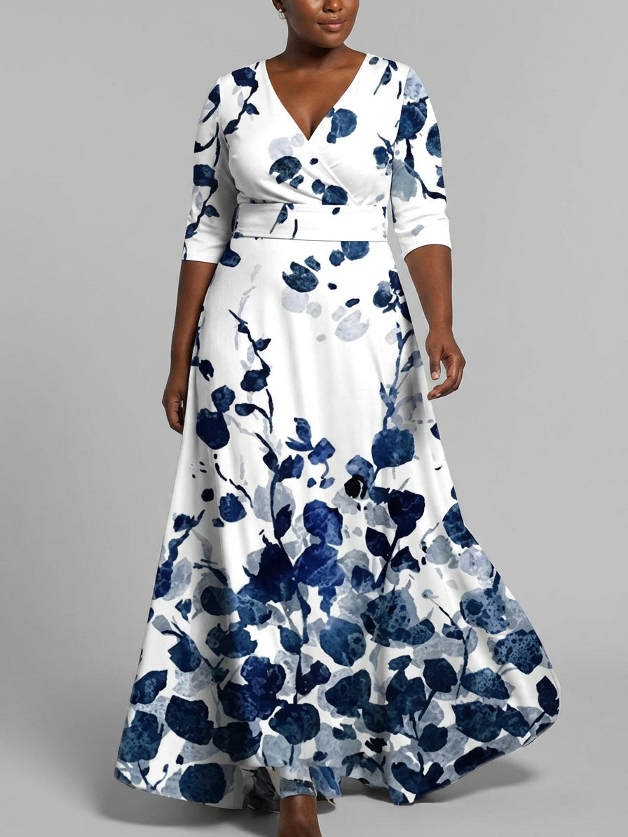 Léa - Robe Longue Élégante Manches Mi-Longues - Gris