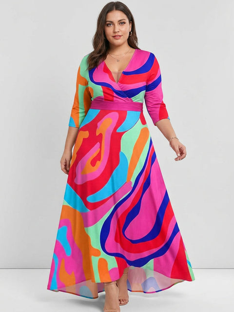 Léa - Robe Longue Élégante Manches Mi-Longues - Rouge