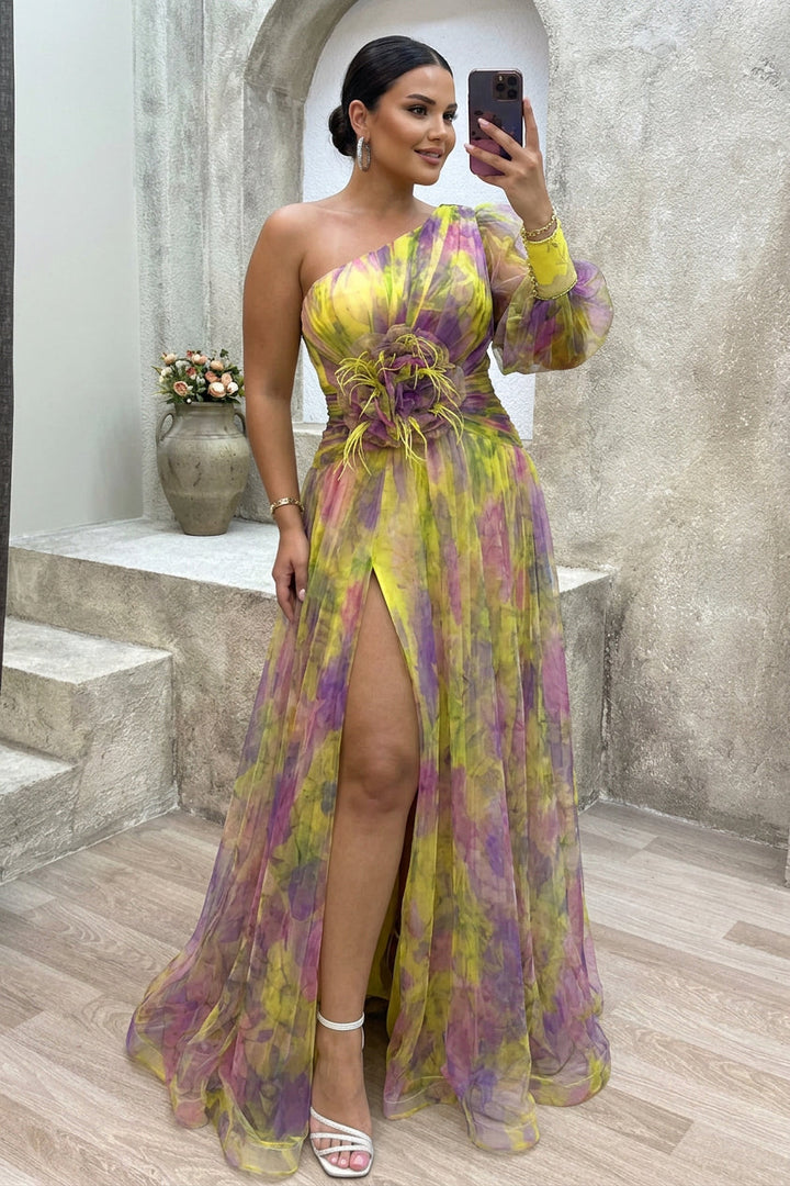 Grace - Robe Longue Plissée Imprimé Floral - Rouge