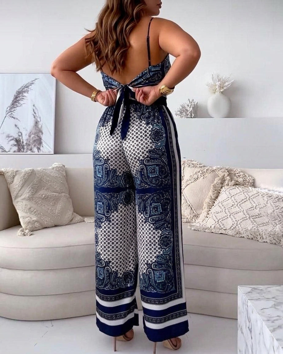 Helen - Ensemble Deux Pièces Débardeur Lacé & Pantalon - Bleu Clair