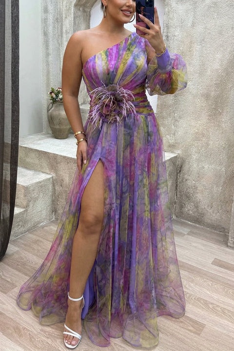 Grace - Robe Longue Plissée Imprimé Floral - Orange