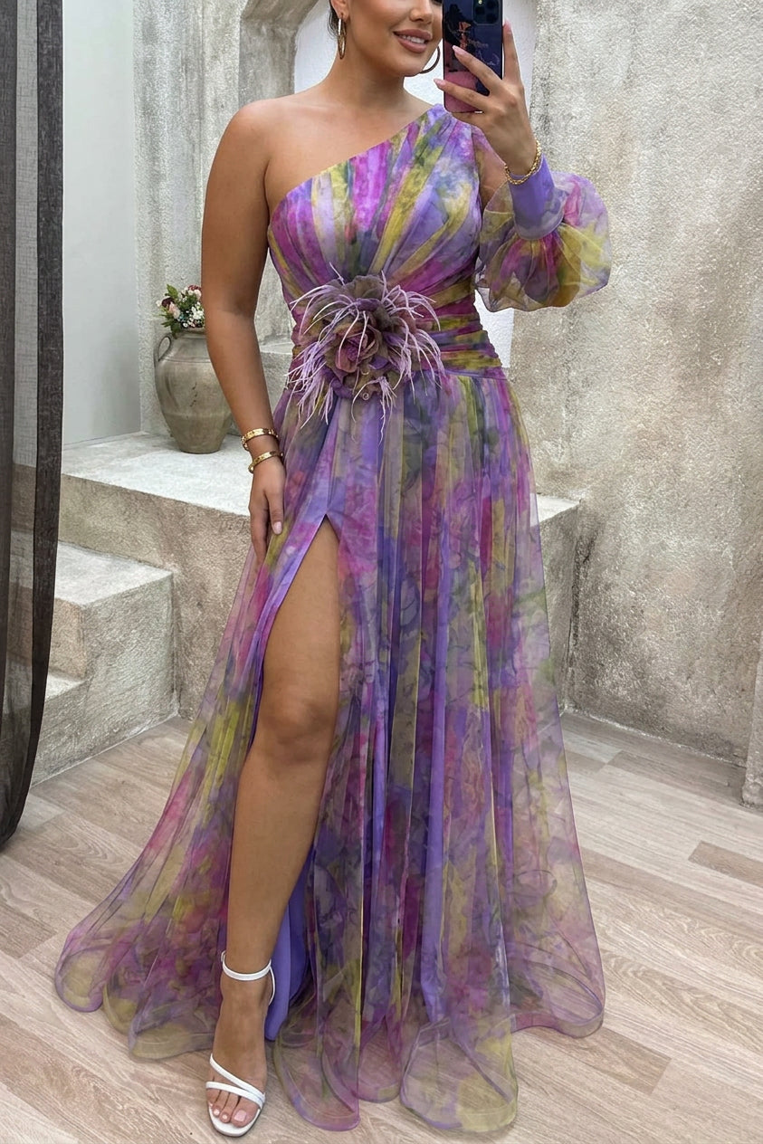 Grace - Robe Longue Plissée Imprimé Floral - Vert