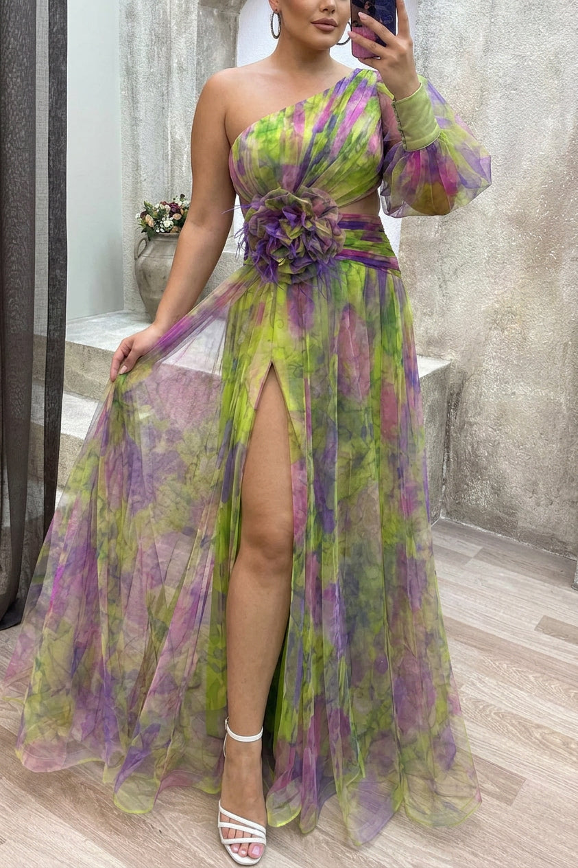 Grace - Robe Longue Plissée Imprimé Floral - Vert