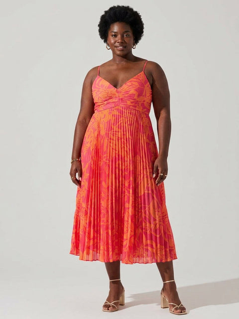 Heather - Robe Mi-Longue Plissée Imprimé Floral - Rouge