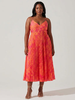 Heather - Robe Mi-Longue Plissée Imprimé Floral - Rouge