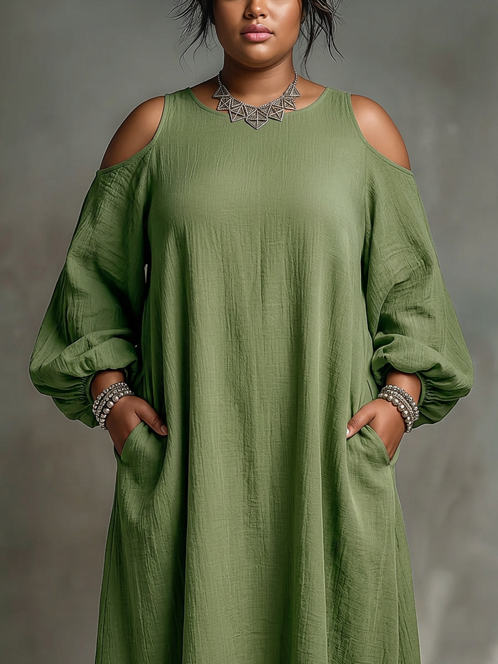 Anika - Robe Longue Épaules Dénudées Manches Bouffantes - Vert