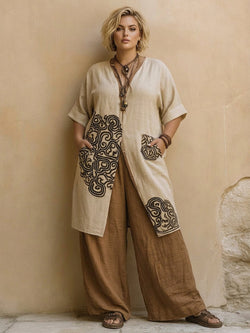 Sophie - Ensemble Trois Pièces Imprimé Tribal - Gris Taupe