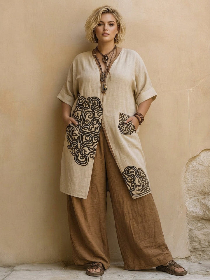 Sophie - Ensemble Trois Pièces Imprimé Tribal - Gris Taupe