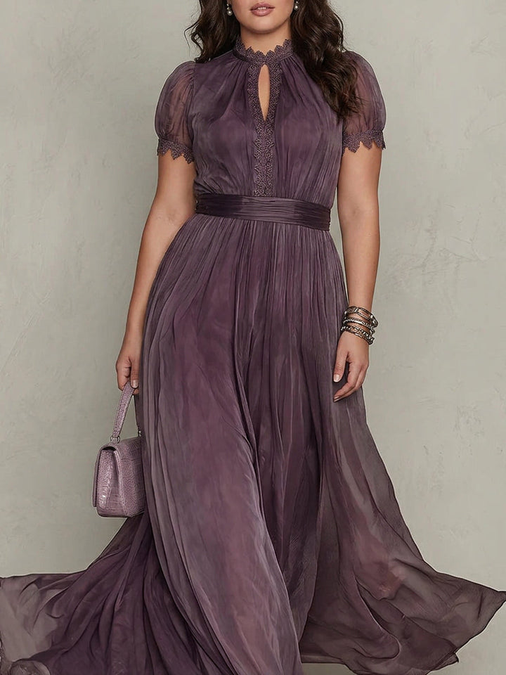 Ashley - Robe Longue Élégante en Mousseline Vintage - Violet