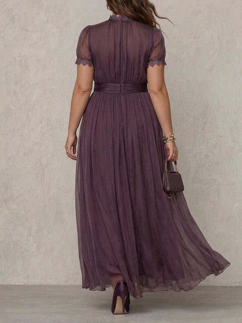 Ashley - Robe Longue Élégante en Mousseline Vintage - Violet