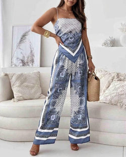 Helen - Ensemble Deux Pièces Débardeur Lacé & Pantalon - Bleu Clair
