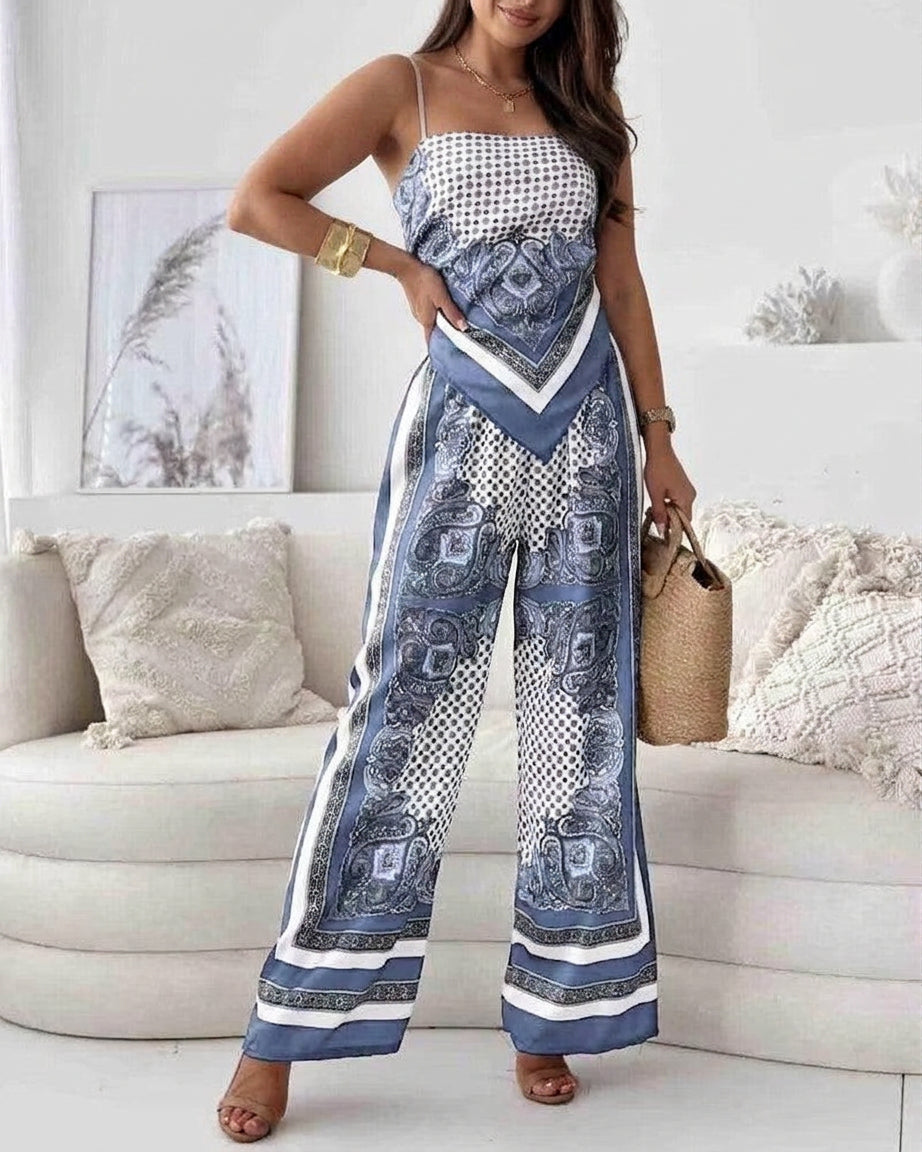 Helen - Ensemble Deux Pièces Débardeur Lacé & Pantalon - Bleu Clair