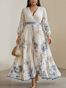 Amalia - Robe Longue en Mousseline Florale Manches Ballon
