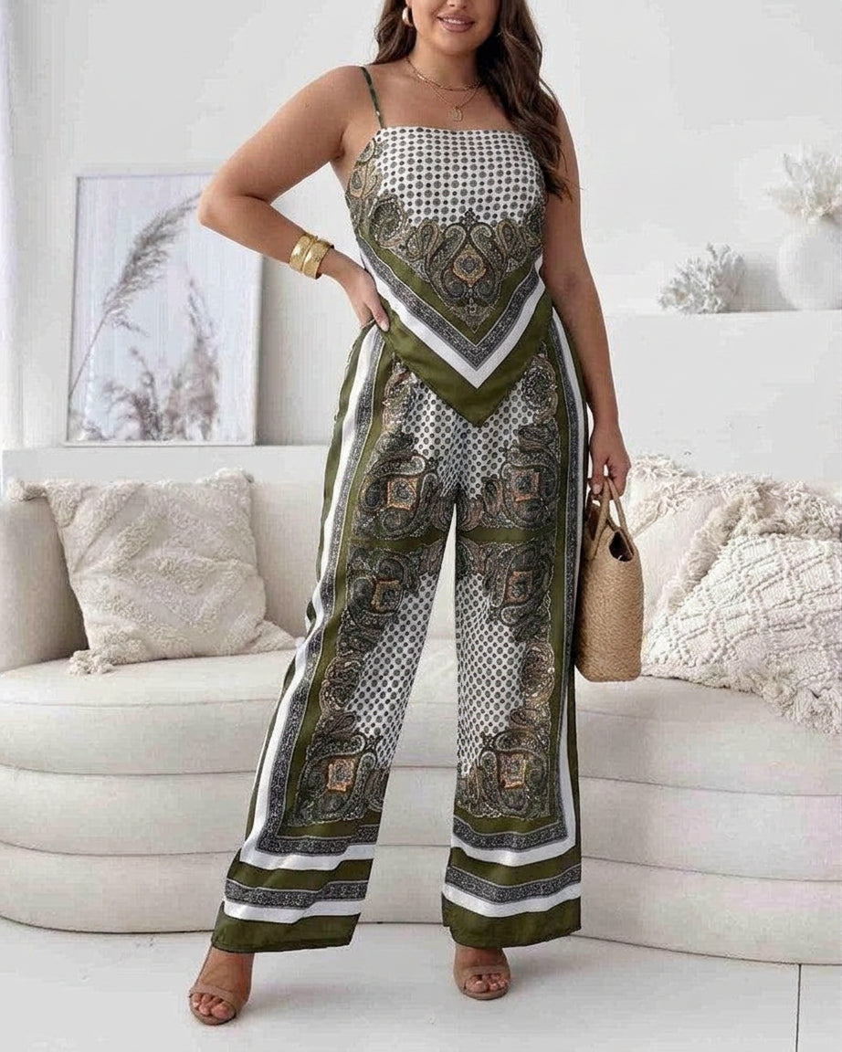 Helen - Ensemble Deux Pièces Débardeur Lacé & Pantalon - Vert