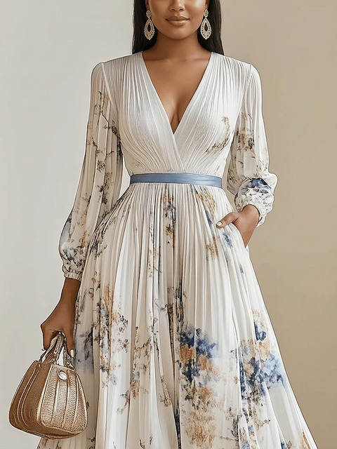 Amalia - Robe Longue en Mousseline Florale Manches Ballon